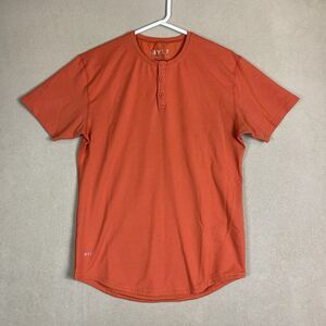 BYLT Shirt Adult Medium Orange Henley Short Sleeve Tee Drop Cut Preppy‎ Mens